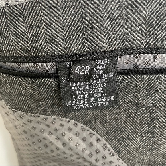 Filafil Platinum Men Gray Herringbone Blazer Wool Silk Cashmere 42R Elbow Patch - Picture 7 of 12